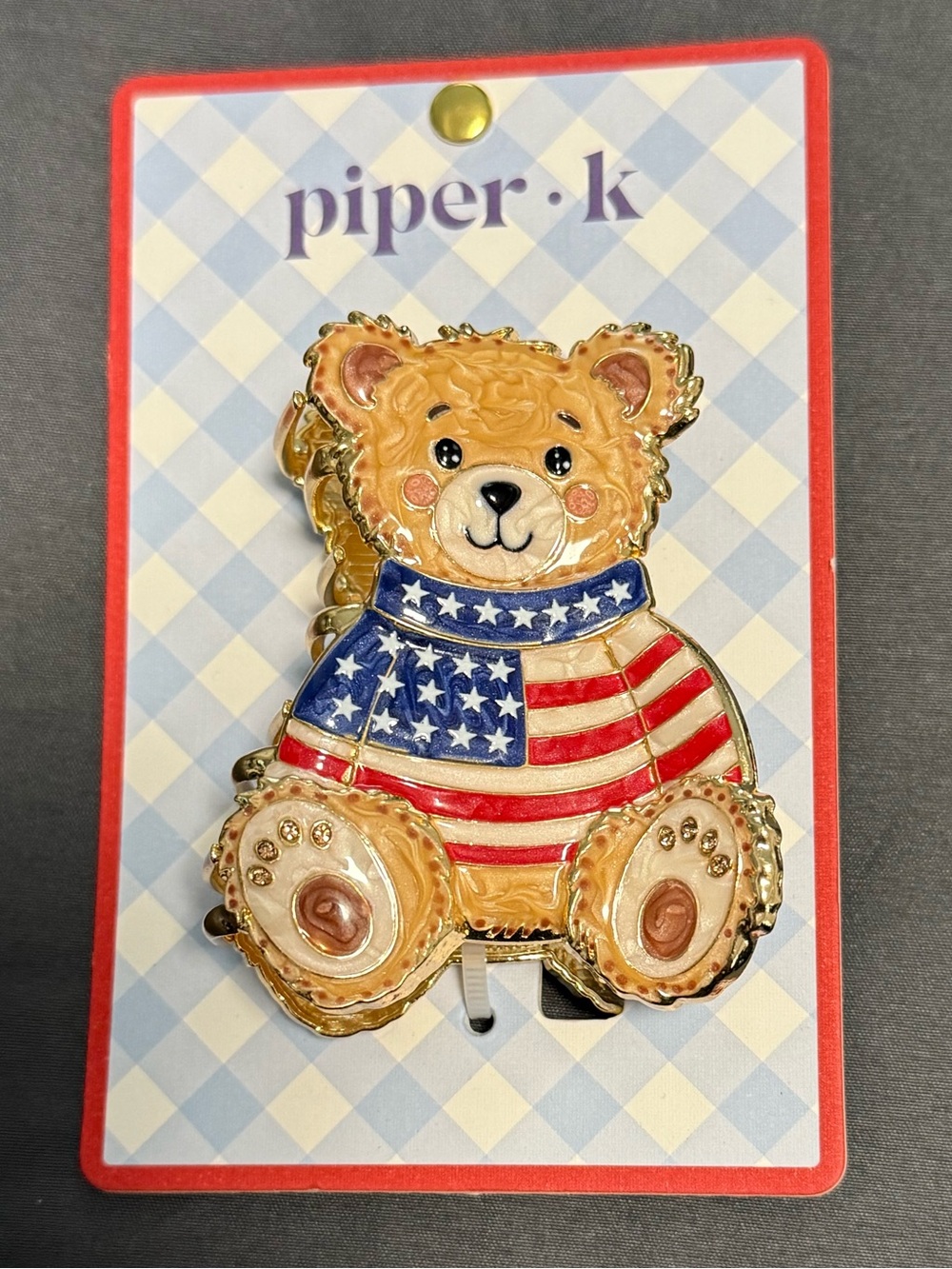 Piper K Metal Teddy Bear Hair Clip in Red, Blue, Gold - NEW